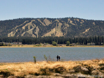 View of Snow Summit from the shoreline of Big Bear Lake