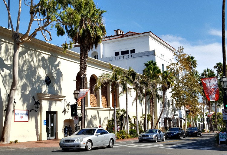 Downtown Santa Barbara streets lined with Palm Trees