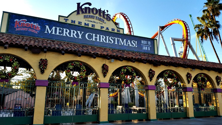 Knott's Berry Farm entrance during the holidays