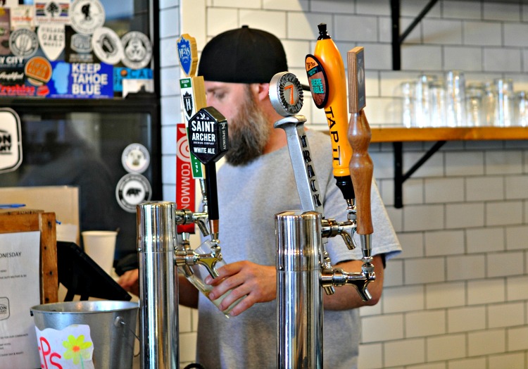 Beer on tap at the Basecamp Hotel beer garden in Tahoe South