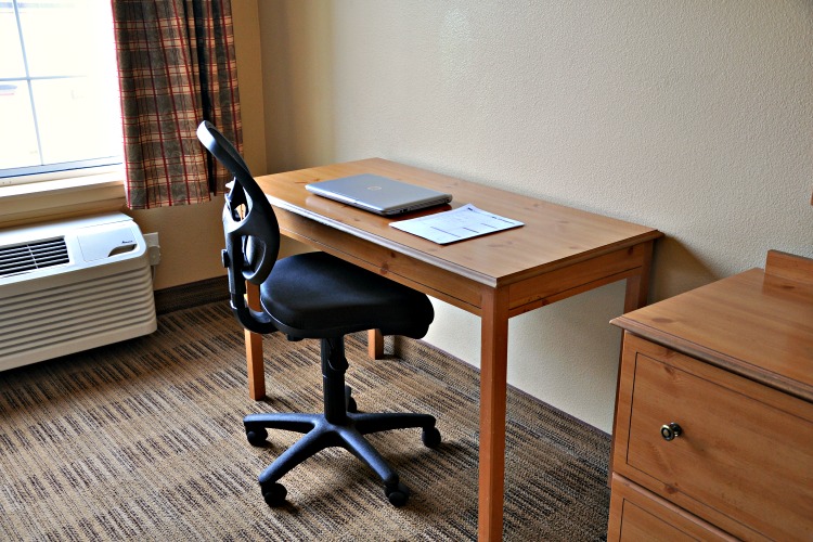 Simple desk in Extended Stay America hotel room in Cypress, CA