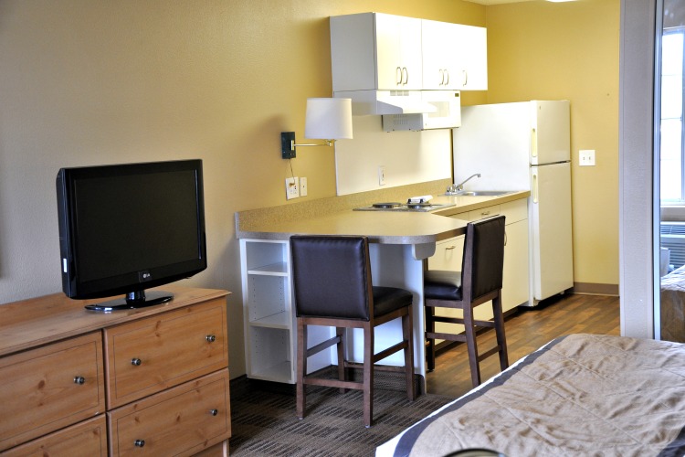 Full kitchen in my room at Extended Stay America in Cypress, CA