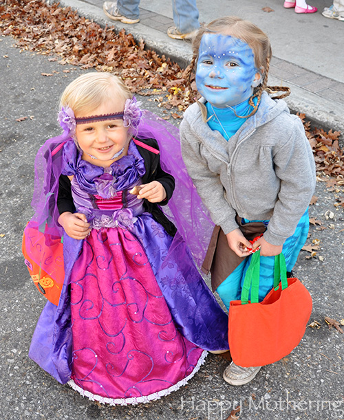 Zoe and Kaylee on Halloween in the Village