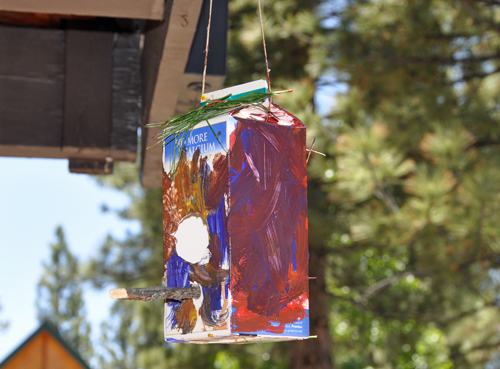 Toddler designed milk carton birdhouse