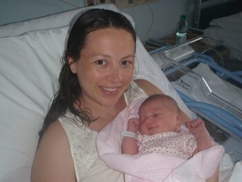 Chrystal holding Kaylee the day she was born