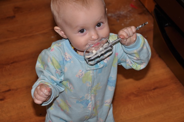 Kaylee Enjoying the Batter from Her Birthday Carrot Cake