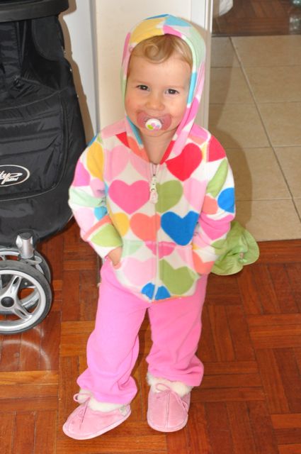 Zoe in sweats with her binkie