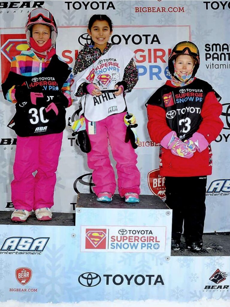 Zoë on podium at Super Girl Snow Pro 