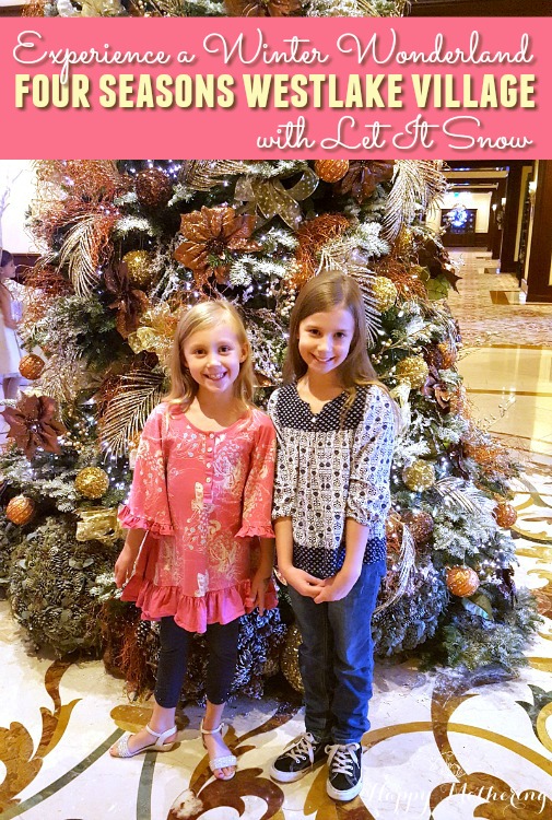 Zoë and Kaylee in front of the Christmas tree at the Four Seasons Westlake Village