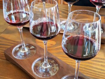 Wine flight during wine tasting in Carmel, CA