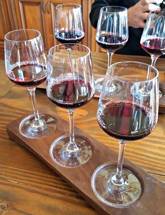 Wine flight during wine tasting in Carmel, CA