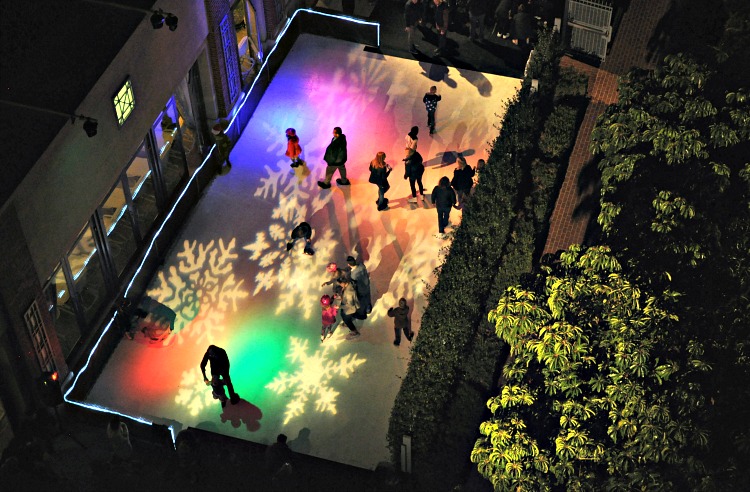 Overhead view of the skating rink at the Four Seasons Westlake Village Let It Snow Event