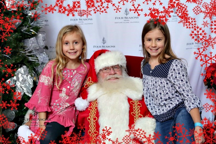 Zoë and Kaylee with Santa at the Four Seasons Westlake Village