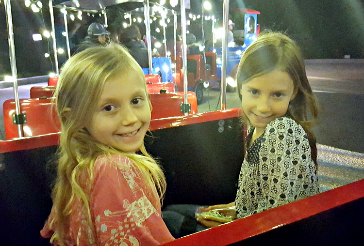 Zoë and Kaylee on the train at the Let It Snow event