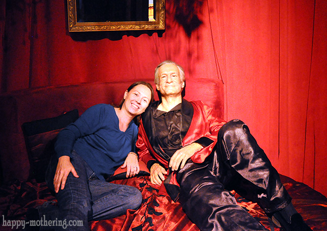 Chrystal with Hugh Hefner at the Hollywood Wax Museum