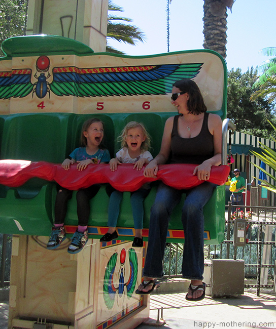 Chrystal, Zoë and Kaylee on a ride at Legoland