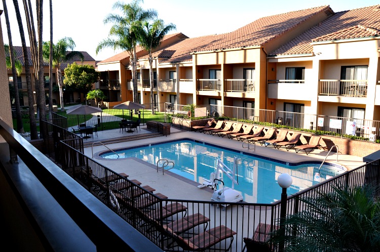 View of pool from our room at the Marriott Courtyard Buena Park