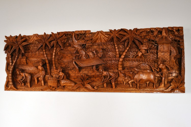 Hand carved Balinese wall hanging in our suite at the Pantai Inn in La Jolla, CA