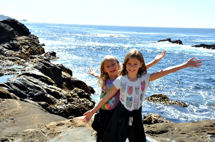 Zoë and Kaylee posing in front of the ocean during our family trip to Point Lobos State Reserve