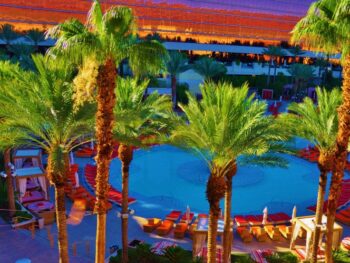 Palm trees surrounding the huge pool at Red Rock Casino, Resort and Spa