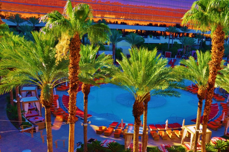 Palm trees surrounding the huge pool at Red Rock Casino, Resort and Spa