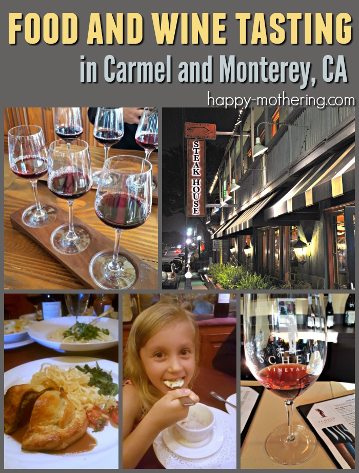 Collage of images from our food and wine tasting in Carmel, CA