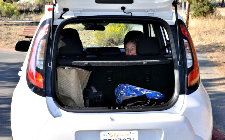 Trunk of white Kia Soul