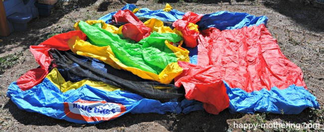 Deflated bouncy house in yard