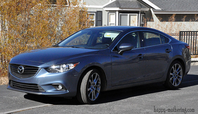 Front of a blue Mazda6 Grand Touring that we test drove