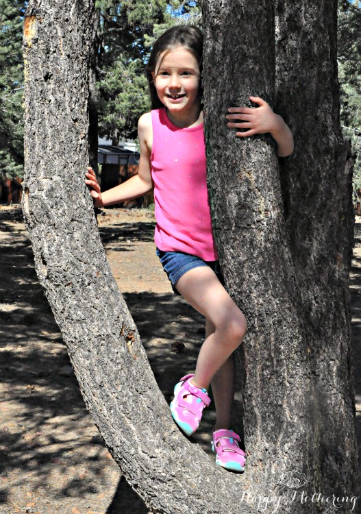 Zoë climbing in a tree at the park